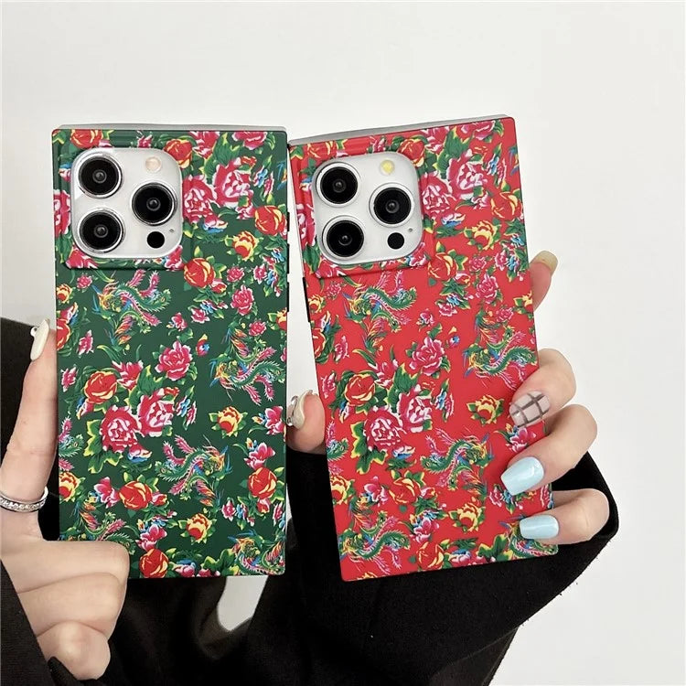 For iPhone 14 Pro Max Case Pattern Printing TPU Square Phone Cover Matte Finish