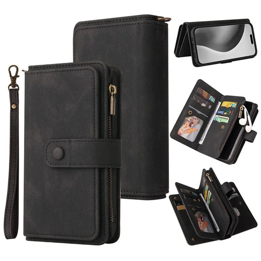 KT Multi-Functional Series-2 For iPhone 16 Pro Max Case Skin-Touch Zipper Wallet Leather Smartphone Cover