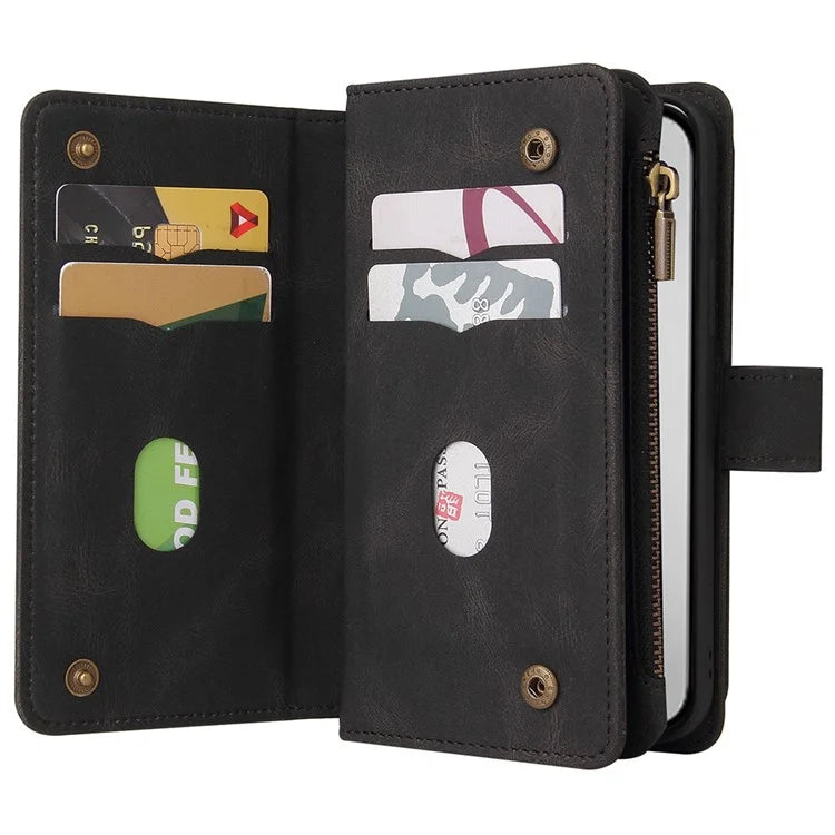KT Multi-Functional Series-2 For iPhone 16 Pro Max Case Skin-Touch Zipper Wallet Leather Smartphone Cover