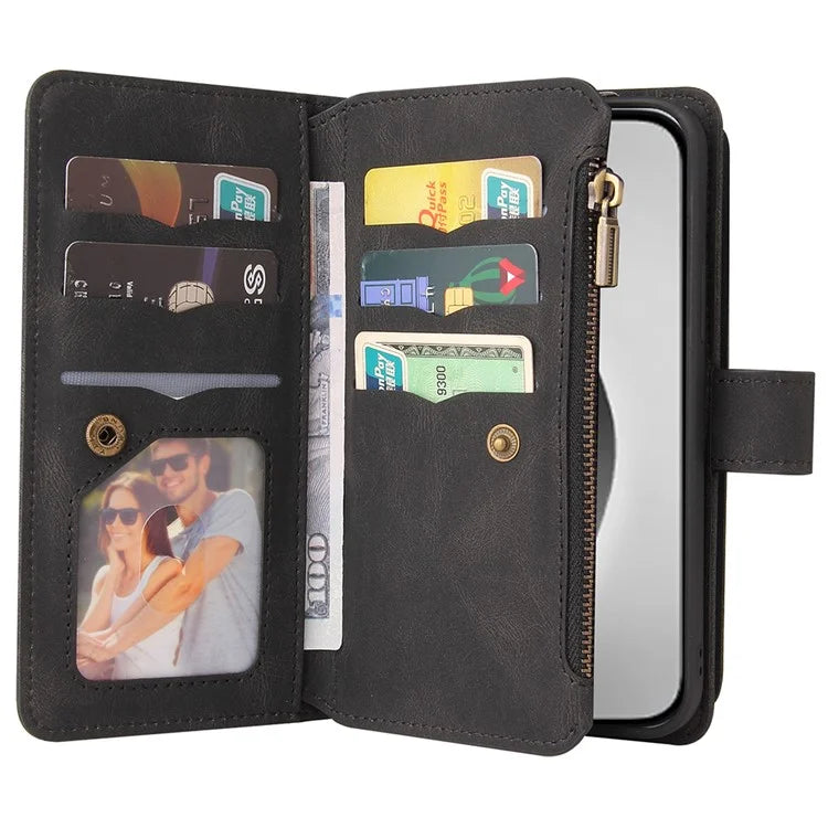 KT Multi-Functional Series-2 For iPhone 16 Pro Max Case Skin-Touch Zipper Wallet Leather Smartphone Cover