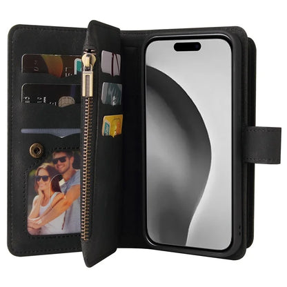 KT Multi-Functional Series-2 For iPhone 16 Pro Max Case Skin-Touch Zipper Wallet Leather Smartphone Cover