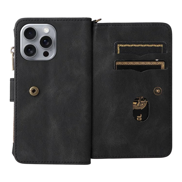 KT Multi-Functional Series-2 For iPhone 16 Pro Max Case Skin-Touch Zipper Wallet Leather Smartphone Cover
