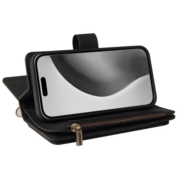 KT Multi-Functional Series-2 For iPhone 16 Pro Max Case Skin-Touch Zipper Wallet Leather Smartphone Cover