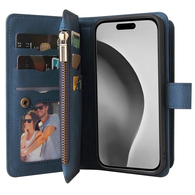 KT Multi-Functional Series-2 For iPhone 16 Pro Max Case Skin-Touch Zipper Wallet Leather Smartphone Cover