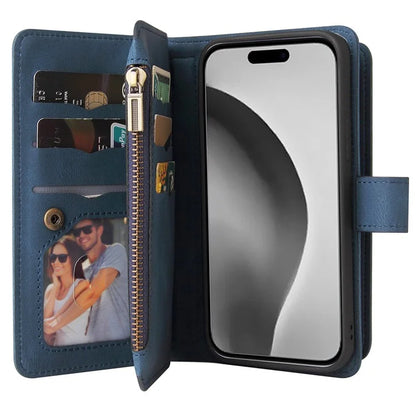 KT Multi-Functional Series-2 For iPhone 16 Pro Max Case Skin-Touch Zipper Wallet Leather Smartphone Cover