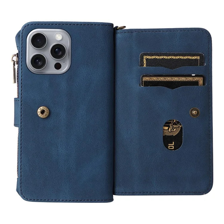 KT Multi-Functional Series-2 For iPhone 16 Pro Max Case Skin-Touch Zipper Wallet Leather Smartphone Cover