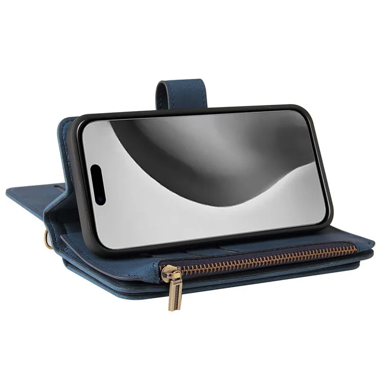 KT Multi-Functional Series-2 For iPhone 16 Pro Max Case Skin-Touch Zipper Wallet Leather Smartphone Cover