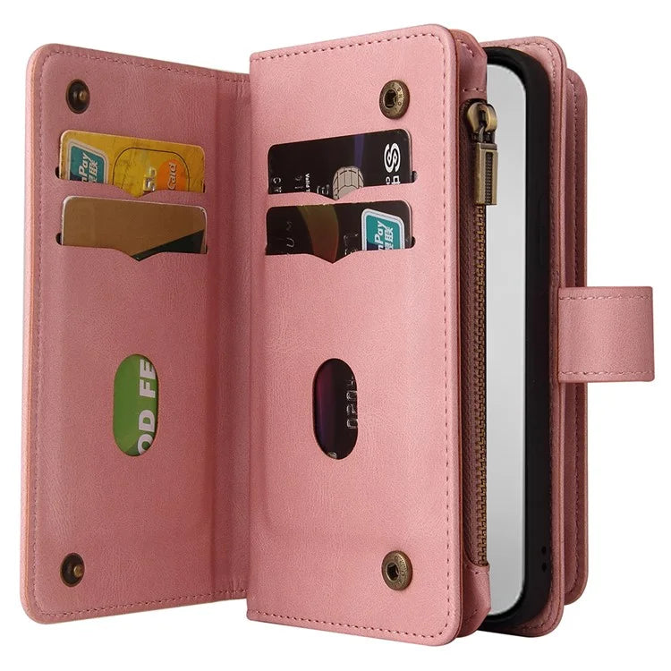 KT Multi-Functional Series-2 For iPhone 16 Pro Max Case Skin-Touch Zipper Wallet Leather Smartphone Cover