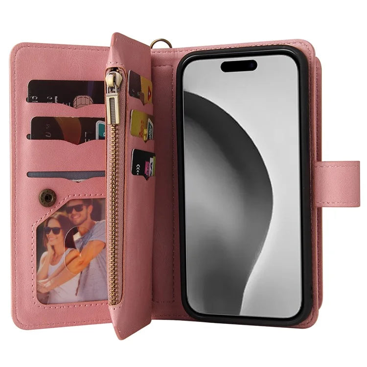 KT Multi-Functional Series-2 For iPhone 16 Pro Max Case Skin-Touch Zipper Wallet Leather Smartphone Cover