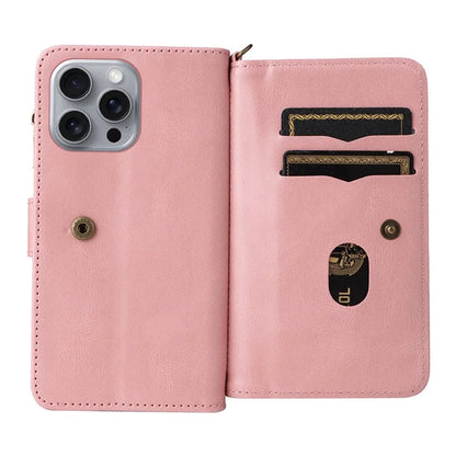 KT Multi-Functional Series-2 For iPhone 16 Pro Max Case Skin-Touch Zipper Wallet Leather Smartphone Cover