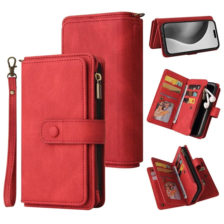 KT Multi-Functional Series-2 For iPhone 16 Pro Max Case Skin-Touch Zipper Wallet Leather Smartphone Cover