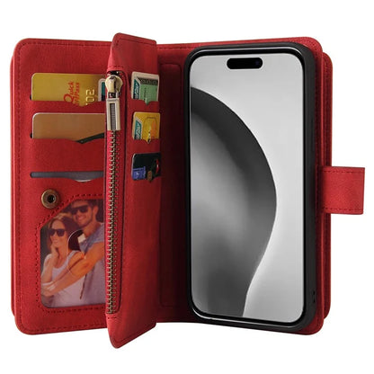 KT Multi-Functional Series-2 For iPhone 16 Pro Max Case Skin-Touch Zipper Wallet Leather Smartphone Cover
