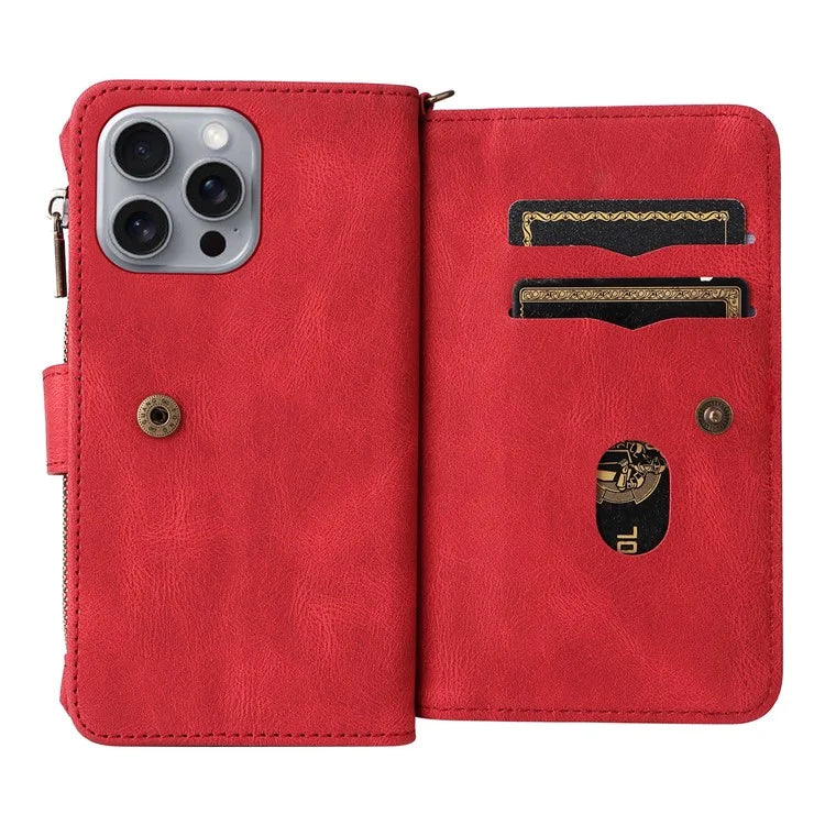 KT Multi-Functional Series-2 For iPhone 16 Pro Max Case Skin-Touch Zipper Wallet Leather Smartphone Cover