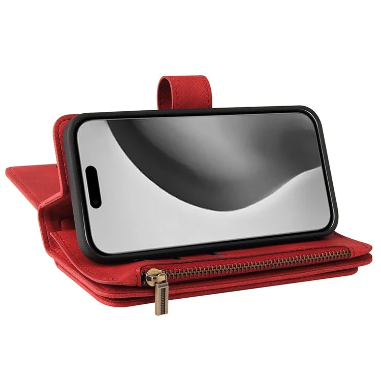KT Multi-Functional Series-2 For iPhone 16 Pro Max Case Skin-Touch Zipper Wallet Leather Smartphone Cover