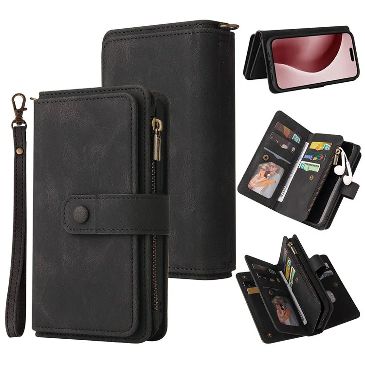 KT Multi-Functional Series-2 For iPhone 16 Pro Case Zipper Wallet Anti-Fall Leather Phone Cover