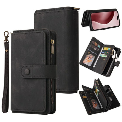 KT Multi-Functional Series-2 For iPhone 16 Pro Case Zipper Wallet Anti-Fall Leather Phone Cover