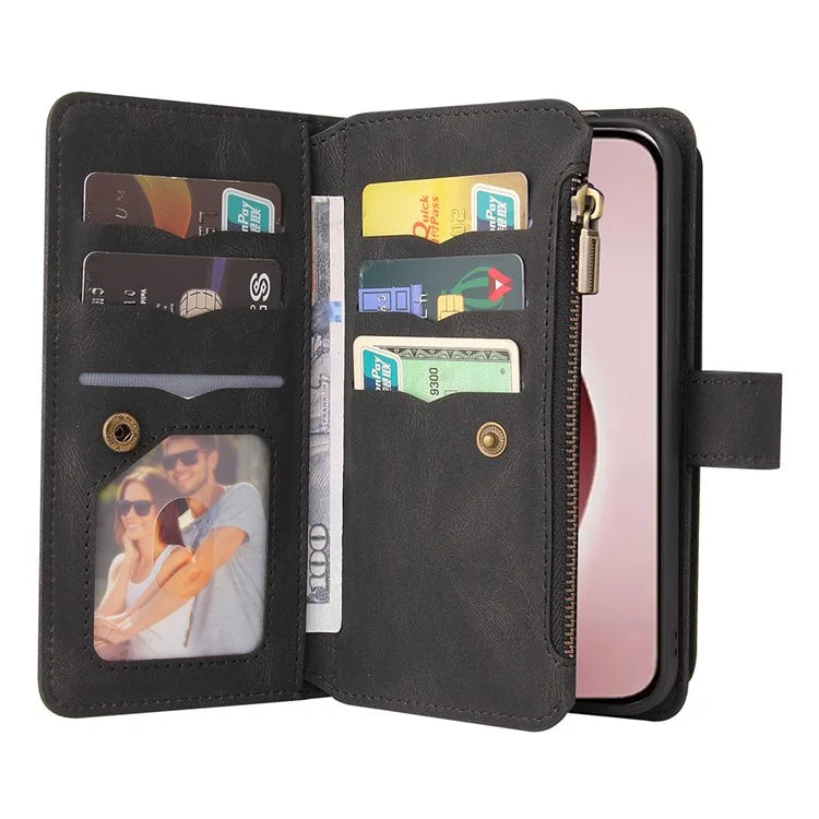 KT Multi-Functional Series-2 For iPhone 16 Pro Case Zipper Wallet Anti-Fall Leather Phone Cover