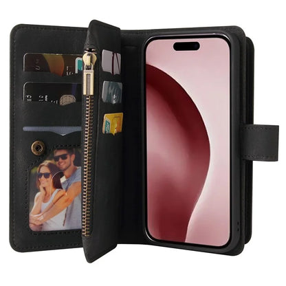 KT Multi-Functional Series-2 For iPhone 16 Pro Case Zipper Wallet Anti-Fall Leather Phone Cover