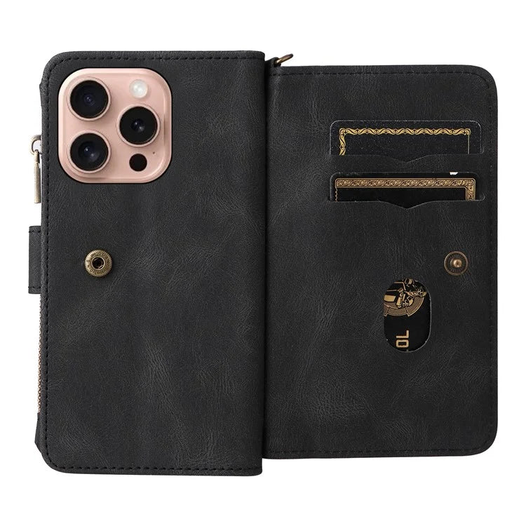 KT Multi-Functional Series-2 For iPhone 16 Pro Case Zipper Wallet Anti-Fall Leather Phone Cover