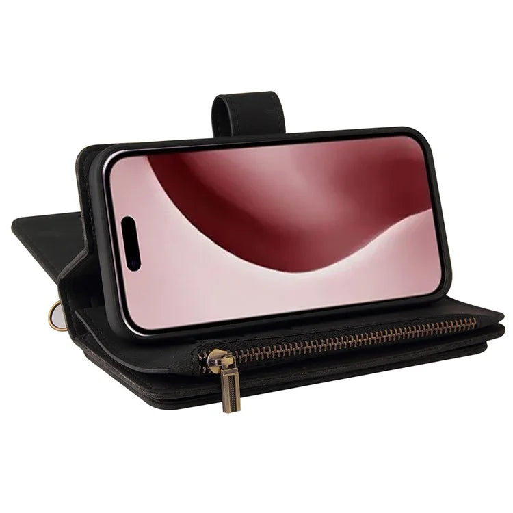 KT Multi-Functional Series-2 For iPhone 16 Pro Case Zipper Wallet Anti-Fall Leather Phone Cover
