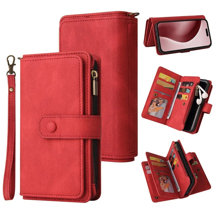 KT Multi-Functional Series-2 For iPhone 16 Pro Case Zipper Wallet Anti-Fall Leather Phone Cover