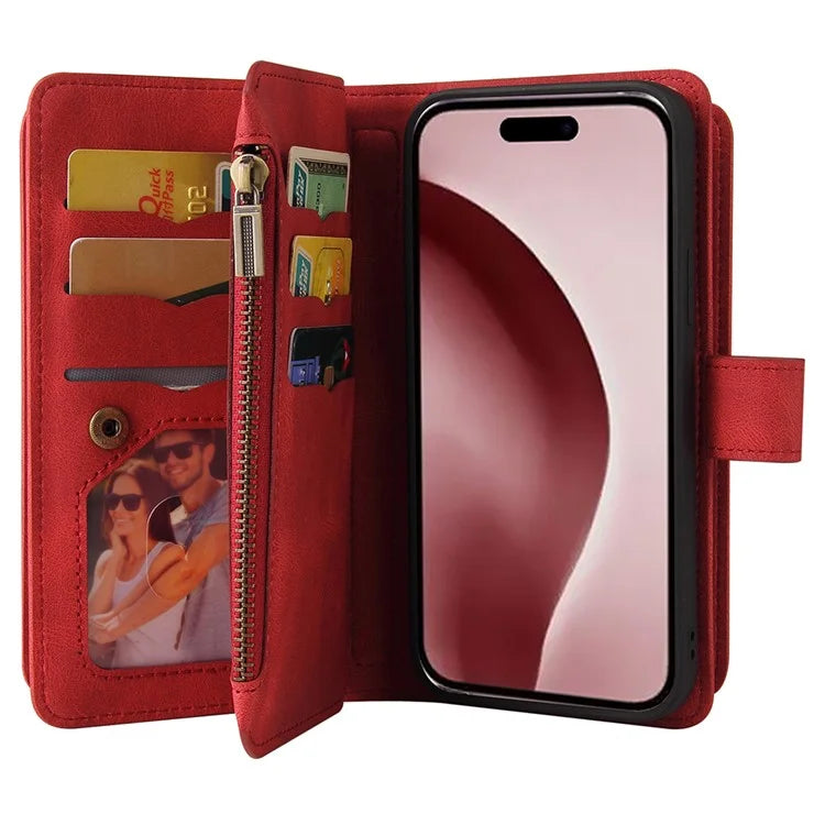 KT Multi-Functional Series-2 For iPhone 16 Pro Case Zipper Wallet Anti-Fall Leather Phone Cover