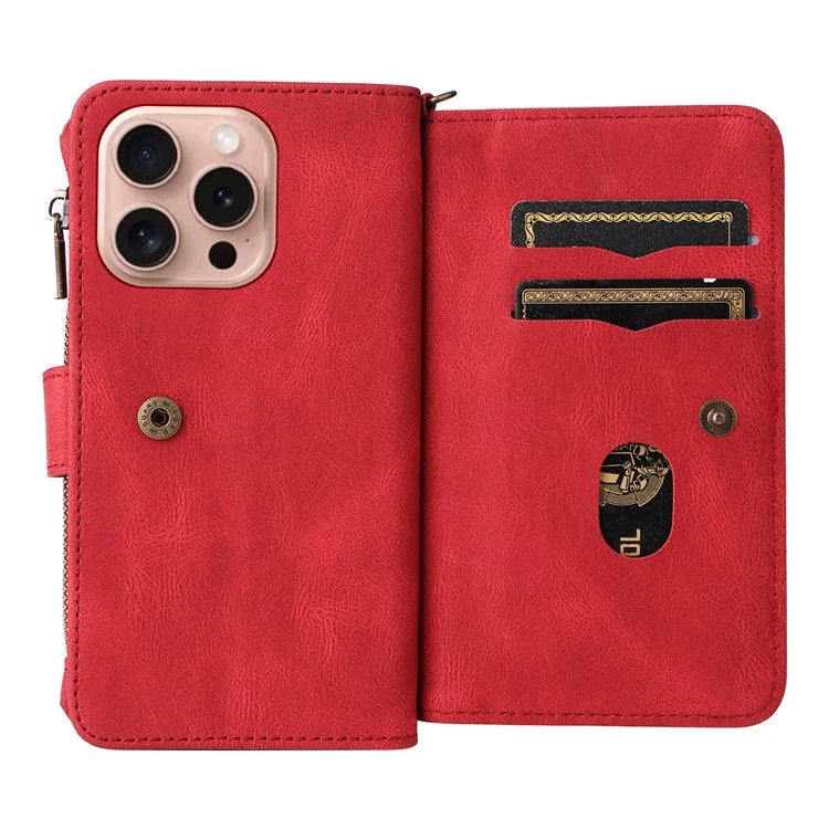 KT Multi-Functional Series-2 For iPhone 16 Pro Case Zipper Wallet Anti-Fall Leather Phone Cover
