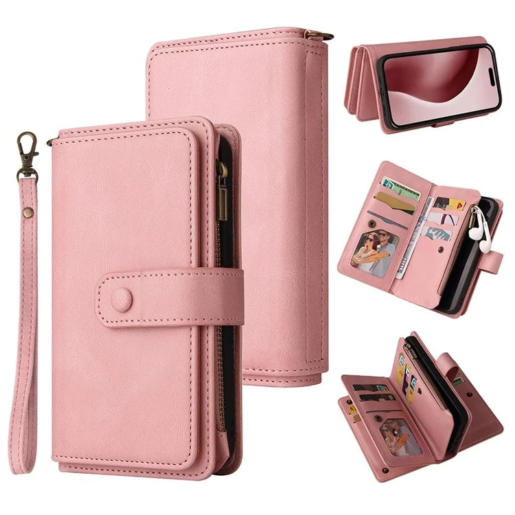 KT Multi-Functional Series-2 For iPhone 16 Pro Case Zipper Wallet Anti-Fall Leather Phone Cover