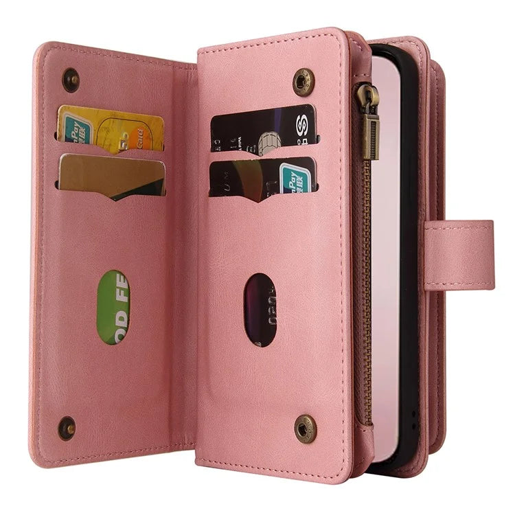KT Multi-Functional Series-2 For iPhone 16 Pro Case Zipper Wallet Anti-Fall Leather Phone Cover