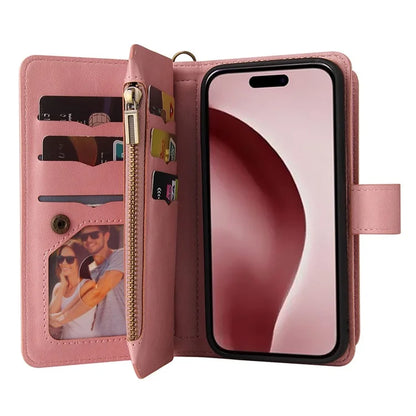 KT Multi-Functional Series-2 For iPhone 16 Pro Case Zipper Wallet Anti-Fall Leather Phone Cover