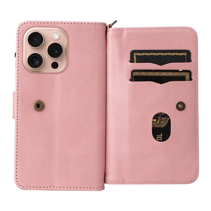 KT Multi-Functional Series-2 For iPhone 16 Pro Case Zipper Wallet Anti-Fall Leather Phone Cover