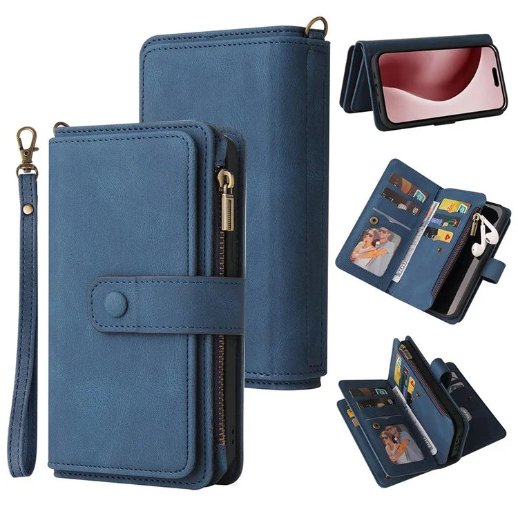 KT Multi-Functional Series-2 For iPhone 16 Pro Case Zipper Wallet Anti-Fall Leather Phone Cover