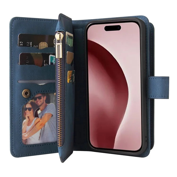 KT Multi-Functional Series-2 For iPhone 16 Pro Case Zipper Wallet Anti-Fall Leather Phone Cover