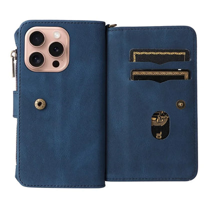 KT Multi-Functional Series-2 For iPhone 16 Pro Case Zipper Wallet Anti-Fall Leather Phone Cover