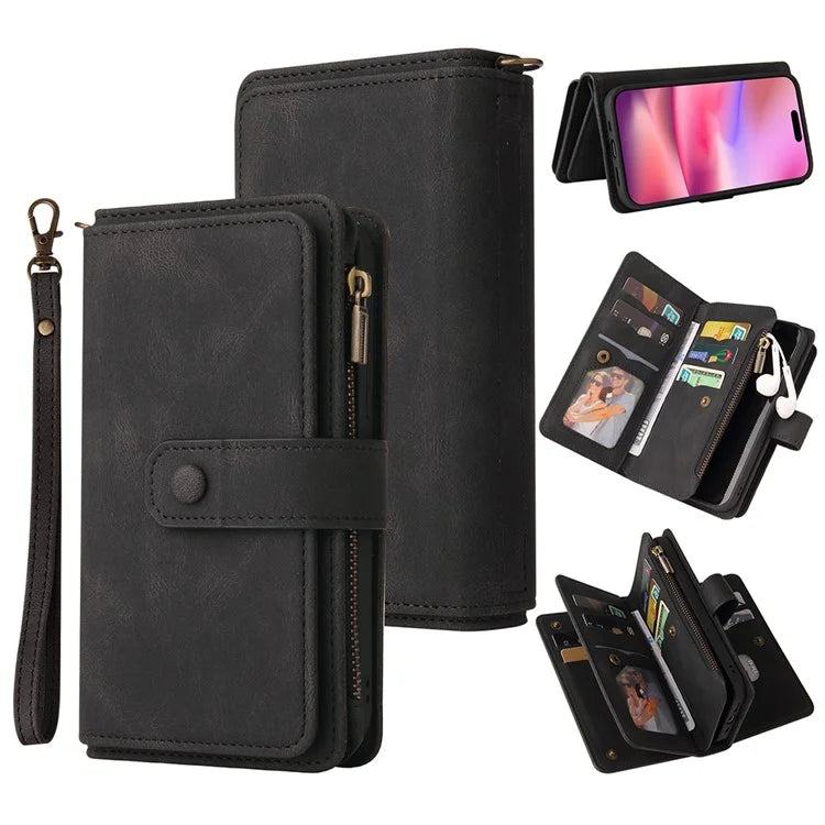 KT Multi-Functional Series-2 For iPhone 16 Case Skin-Touch Drop-Proof Leather Wallet Phone Cover