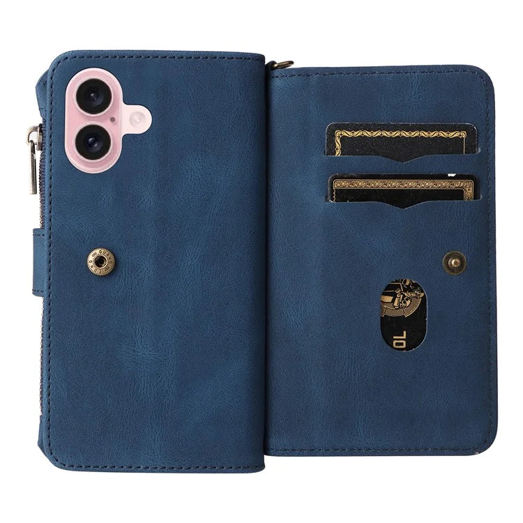 KT Multi-Functional Series-2 For iPhone 16 Case Skin-Touch Drop-Proof Leather Wallet Phone Cover