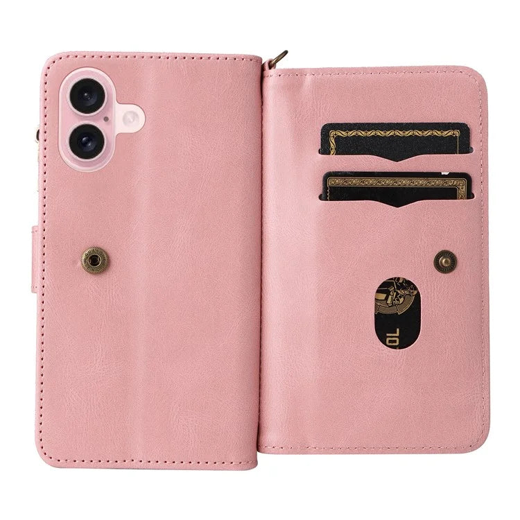 KT Multi-Functional Series-2 For iPhone 16 Case Skin-Touch Drop-Proof Leather Wallet Phone Cover