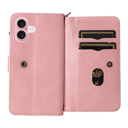 KT Multi-Functional Series-2 For iPhone 16 Case Skin-Touch Drop-Proof Leather Wallet Phone Cover