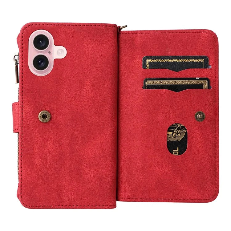 KT Multi-Functional Series-2 For iPhone 16 Case Skin-Touch Drop-Proof Leather Wallet Phone Cover