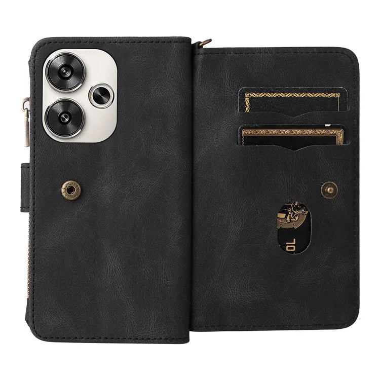KT Multi-Functional Series-2 For Xiaomi Redmi Turbo 3 5G / Poco F6 5G Case Zipper Wallet Card Holder Leather Phone Cover
