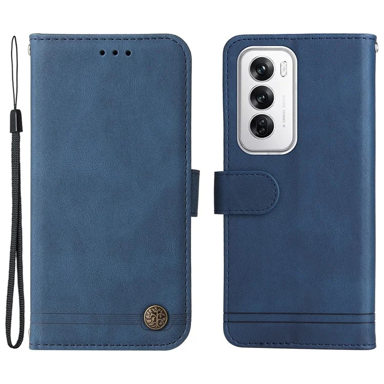 For Oppo Reno12 5G (Global) Case Leather Phone Cover Tree Pattern Hardware