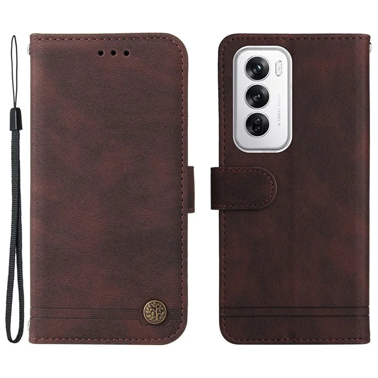 For Oppo Reno12 5G (Global) Case Leather Phone Cover Tree Pattern Hardware