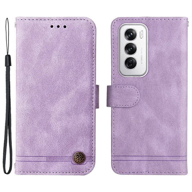 For Oppo Reno12 5G (Global) Case Leather Phone Cover Tree Pattern Hardware