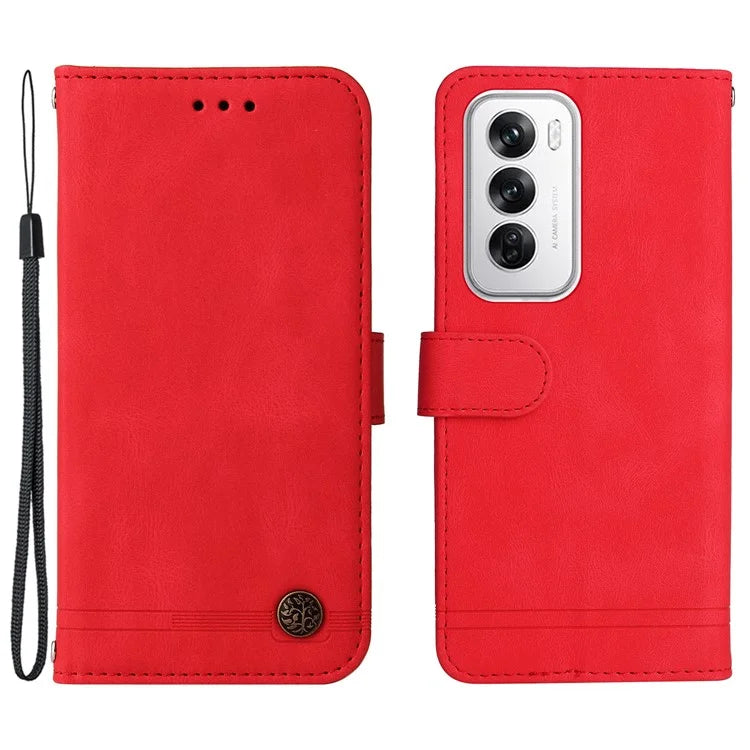 For Oppo Reno12 5G (Global) Case Leather Phone Cover Tree Pattern Hardware