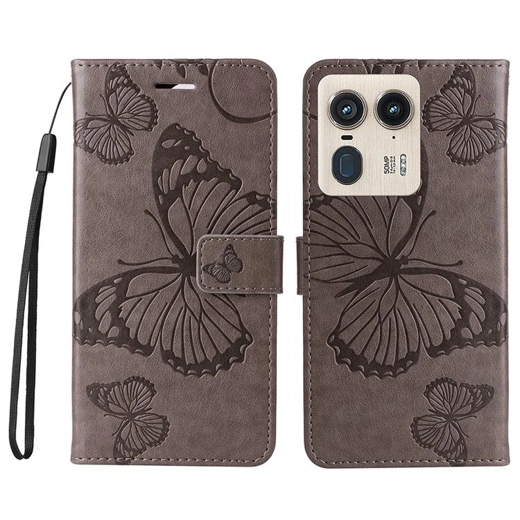 KT Imprinting Flower Series-2 For Motorola Moto X50 Ultra 5G / Edge 50 Ultra 5G Case PU Leather Butterfly Imprint Phone Cover