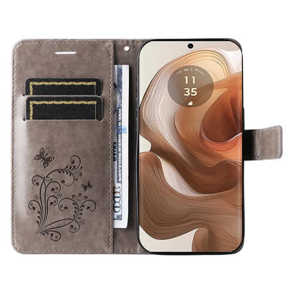 KT Imprinting Flower Series-2 For Motorola Moto X50 Ultra 5G / Edge 50 Ultra 5G Case PU Leather Butterfly Imprint Phone Cover