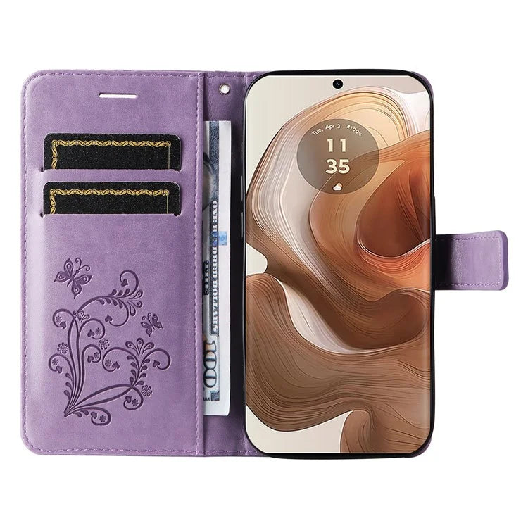 KT Imprinting Flower Series-2 For Motorola Moto X50 Ultra 5G / Edge 50 Ultra 5G Case PU Leather Butterfly Imprint Phone Cover