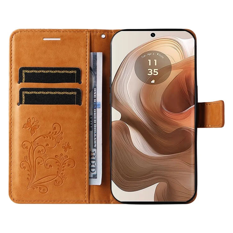KT Imprinting Flower Series-2 For Motorola Moto X50 Ultra 5G / Edge 50 Ultra 5G Case PU Leather Butterfly Imprint Phone Cover