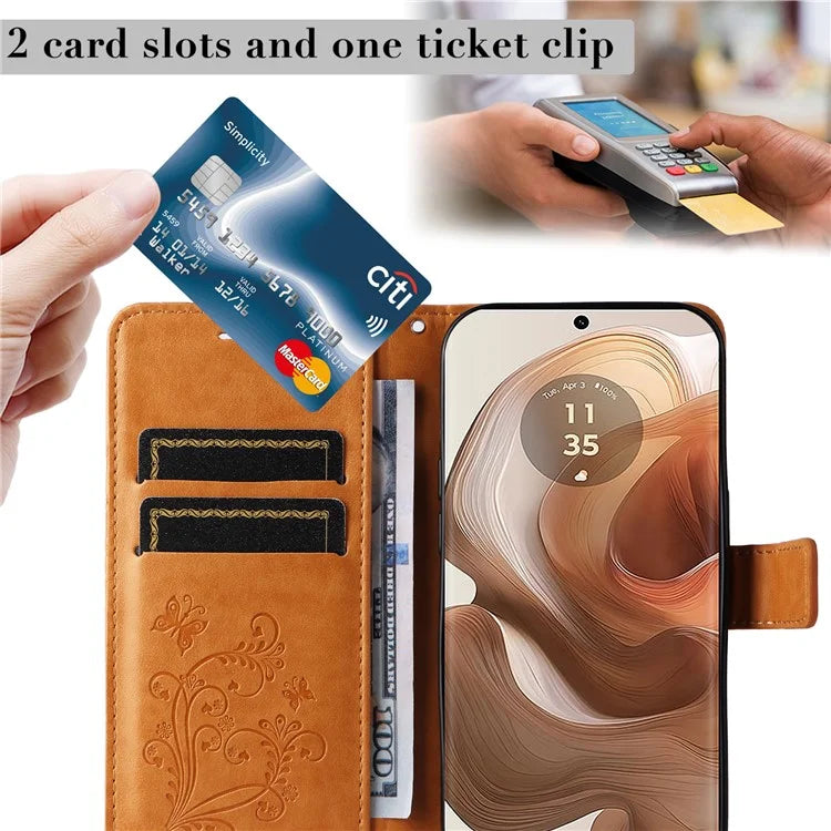 KT Imprinting Flower Series-2 For Motorola Moto X50 Ultra 5G / Edge 50 Ultra 5G Case PU Leather Butterfly Imprint Phone Cover