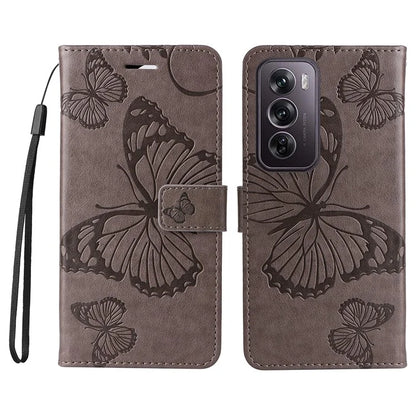 KT Imprinting Flower Series-2 For Oppo Reno12 Pro 5G (Global) / (China) Case Leather Wallet Butterfly Imprint Phone Cover